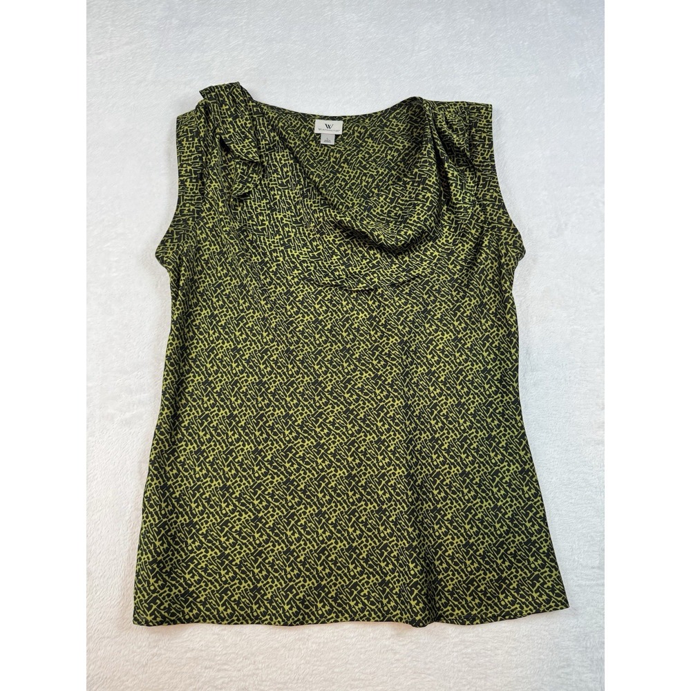 Worthington Vintage Women's Silky Blouse Size L Green Black Career
